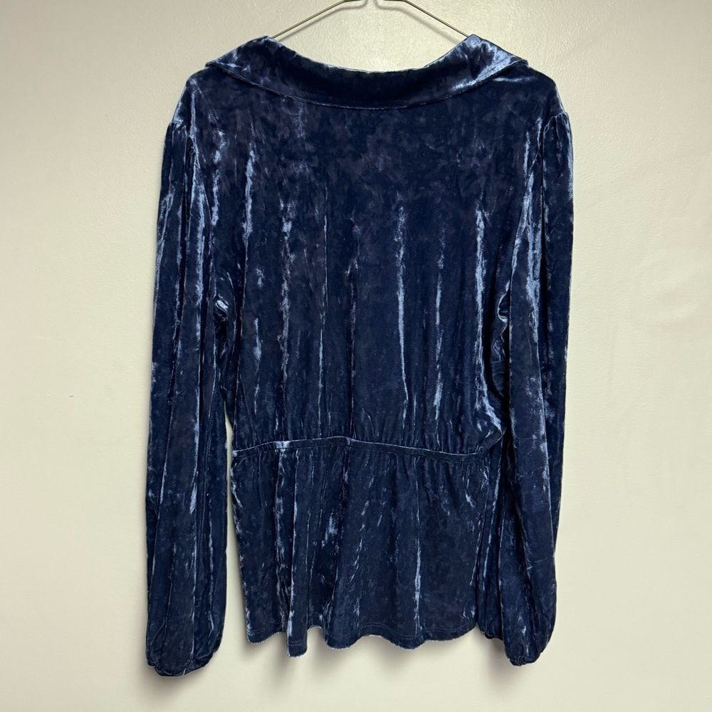ModCloth Velvet Blue Top size Large L Peak of Chic blouse shirt women’s - Picture 6 of 6